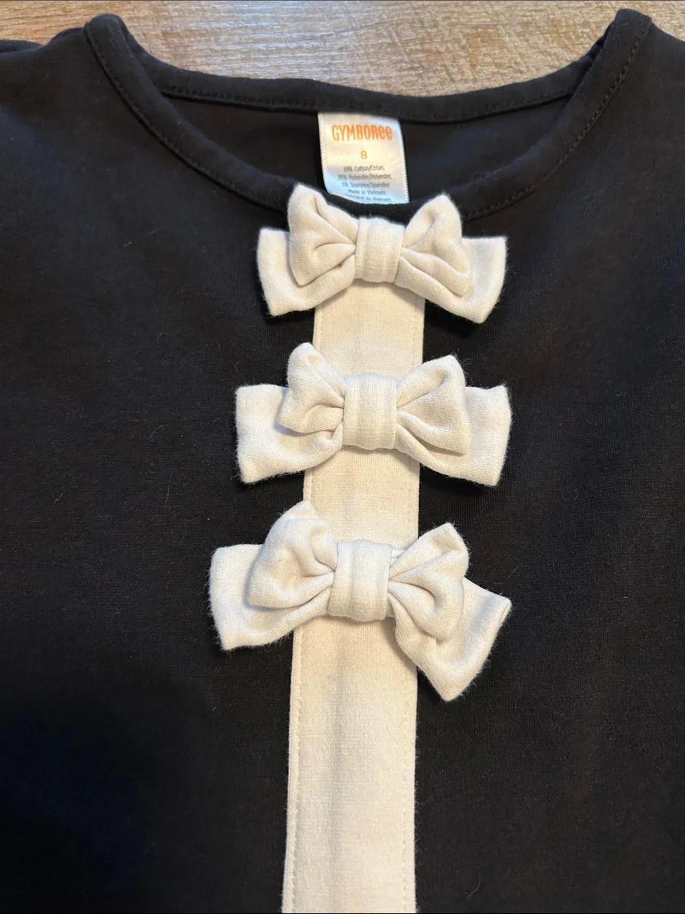 Gymboree Black Dress with Cream Trim and Bow Accents